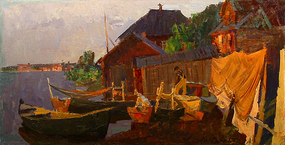 Boats on the lake Chukhomski.1967