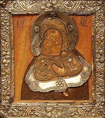53. The Holy Virgin of Vladimir, about 1650. Silver middle of the 18th century.