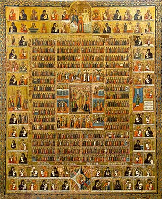 55. Calendar icons with the Resurrection and Passions.84 Holy Virgins. 19th century.